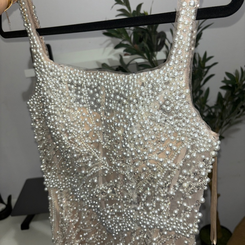 Evening Gown Pearl Beaded Show Stopping Elegant Dress - Picture 10 of 12
